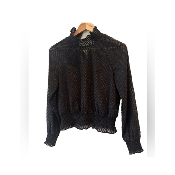 Women's A|X Armani Exchange Lace Shear‎ Blouse, S, Black - Picture 1 of 5
